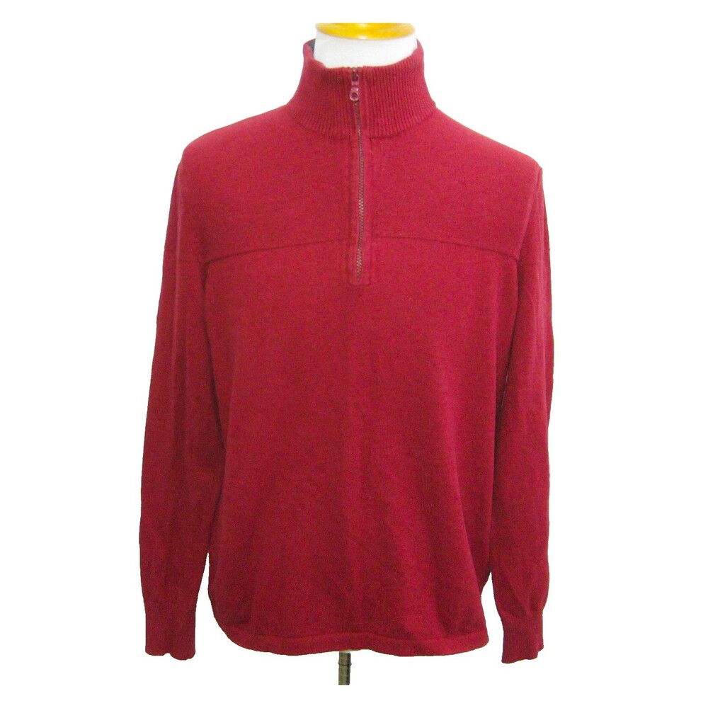 The North Face Sweatshirt Mens Large Red Long Sleeve 1/4 Zip Sweater Wool Blend